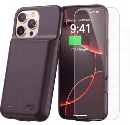 Battery Case for iPhone 16 Pro, Ultra-Slim Travel Portable Charging Case, 2026 Upgrade 7000 mAh Extended Battery Life, Premium Materials Rechargeable Charger Case Black