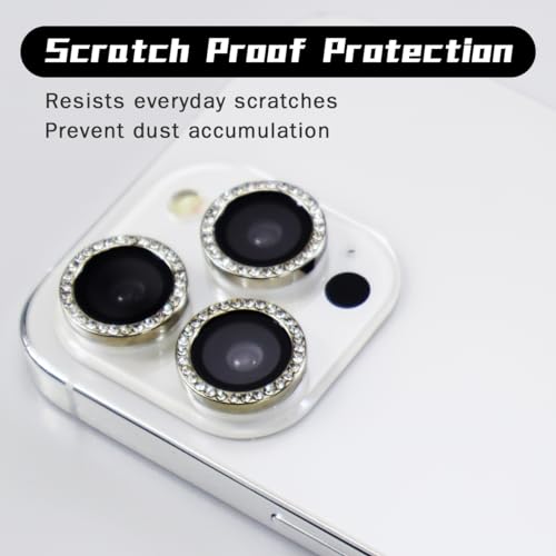 BONVAN for iPhone 15 Pro/Pro Max/14 Pro/ProMax Camera Lens Protector - Bling Glitter Diamond Metal Crystal Tempered Glass Screen Accessories Rhinestones Lens Cover (Silver) - color: Silver