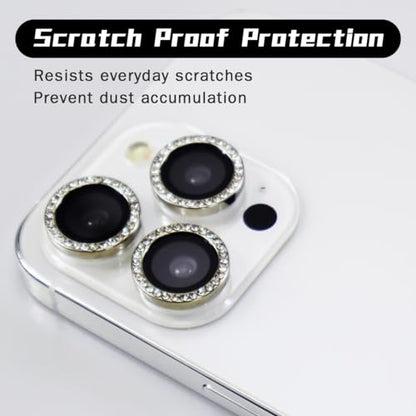 BONVAN for iPhone 15 Pro/Pro Max/14 Pro/ProMax Camera Lens Protector - Bling Glitter Diamond Metal Crystal Tempered Glass Screen Accessories Rhinestones Lens Cover (Silver) - color: Silver