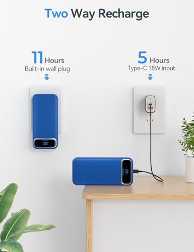 aonidi Portable Charger 20000mAh with Built-in Cables&AC Wall Plug, Navy - color: Steel Blue