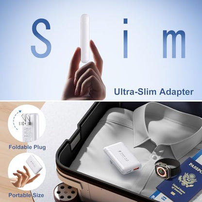 Slim Flat USB C Wall Plug, OKRAY 50W Ultra-Thin&Foldable Dual USB Charger - color: White - 1Pack