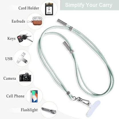 2-in-1 Phone Lanyard USB-C Charging Cable, 60W Fast Charge Braided Crossbody Strap, Adjustable Anti-Lost Cord - color: Green