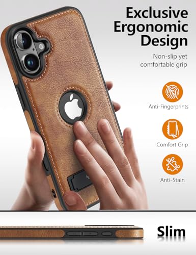 WTCASE Magnetic for iPhone 16 Leather Case,Built-in Invisible Stand [Compatible with Magsafe] Protective Slim Kickstand Phone Cover Compatible with iPhone 16 (2024) 6.1" (Brown) - color: Brown, size: iPhone 16 - 6.1"