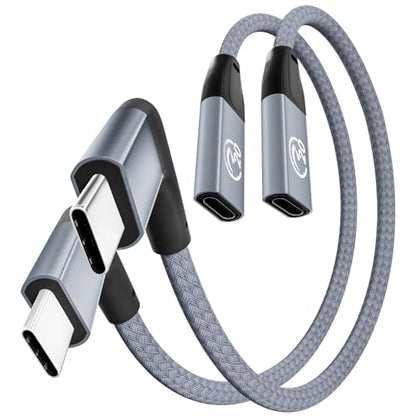 Right Angle USB C Extension Cable 0.6FT 2Pack, USB-C 3.2 Male to Female - color: GRAY, size: 0.6FT(2PACK)
