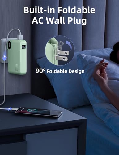 RORRY Portable Charger 3 in 1 with Wall Plug 10000mAh Power Bank for iPhone - color: Green