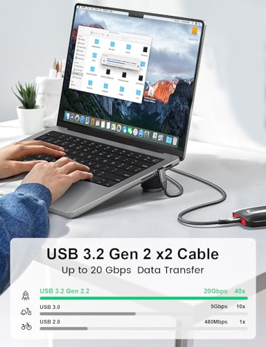 XAOSUN Right Angle USB C 3.2 Cable, 90 Degree USB C Video Cable, Grey 3.3FT - size: 3.3ft