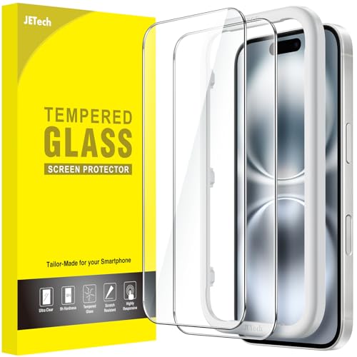 JETech Screen Protector for iPhone 16, 2-Pack | 9H Tempered Glass, HD Clear, Anti-Scratch Protection, Easy Installation Tool - size: iPhone 16