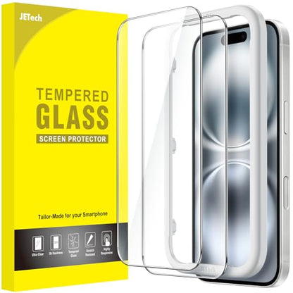 JETech Screen Protector for iPhone 16, 2-Pack | 9H Tempered Glass, HD Clear, Anti-Scratch Protection, Easy Installation Tool - size: iPhone 16