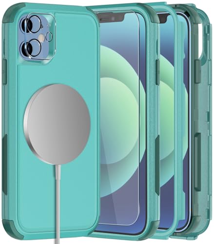 Diverbox for iPhone 12 case, iPhone 12 Magnetic case [with Screen Protector and Camera Lens Protector ] 2 Pack [15 FT Military Grade Drop Protection] Heavy Duty Shockproof Phone Case (Teal) - color: Magnetic Teal