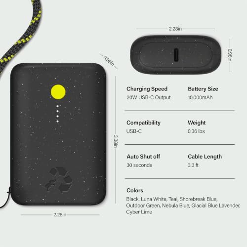 Nimble Champ Portable Charger, 10000mAh Power Bank, 20W Dual USB-C Charging - color: Midnight Black