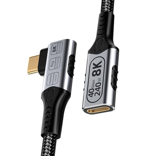 short right angle usb c extension 2FT Compatible with Thunderbolt 4 Extension Cable high Speed 40Gbps Data Transfer,8k/4k@60hz video,240w Fast Charging male to female usb-c 90 degree extension cable - size: 2 ft