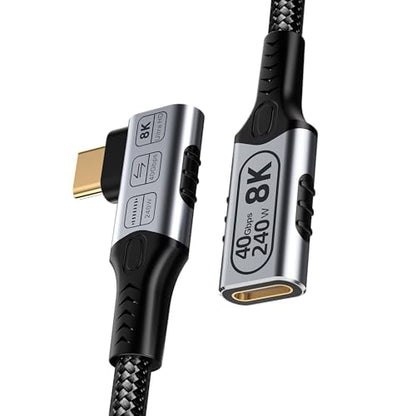 short right angle usb c extension 2FT Compatible with Thunderbolt 4 Extension Cable high Speed 40Gbps Data Transfer,8k/4k@60hz video,240w Fast Charging male to female usb-c 90 degree extension cable - size: 2 ft