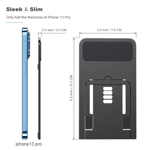 Kemoxan Ultra-Slim Foldable Cell Phone Stand for Desk, Ultrathin Portable Pocket Smartphone Kickstand, V Small Mobile Phone Travel Mount Compatible with Universal iPhone IPads Android Kindle - color: Black Ultrathin