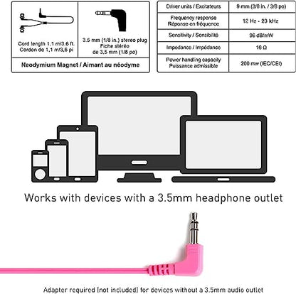 Panasonic ErgoFit Wired Earbuds, In-Ear Headphones With Dynamic Crystal-Clear Sound And Ergonomic Custom-Fit Earpieces (S/M/L), 3.5mm Jack For Phones And Laptops, No Mic - RP-HJE120-P (Pink) - color: Pink, size: S/M/L, style: No Mic