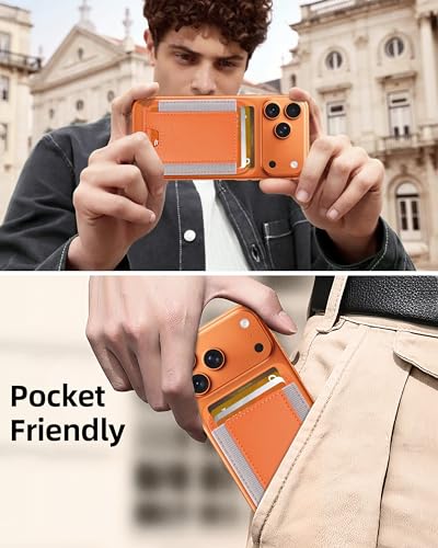 HiWe for MagSafe Wallet, 7 Cards Holder for Phone Case, RFID Blocking - color: Cosmic Orange Wallet - Grey Band