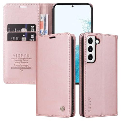 Compatible with Samsung Galaxy S22 Wallet Case PU Leather Flip Folio Case with Card Holder Magnetic Closure Shockproof Protective Phone Cover Rose Gold - color: Rose Gold, size: Samsung S22