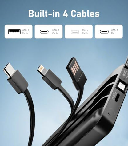 Portable Charger Built in 4 Cables, 10000mAh Power Bank, Black - color: Black