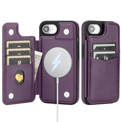 SkyEagle Compatible with MagSafe iPhone 17e / 16e Case Wallet,Purple | Magnetic Clasp,RFID Blocking,PU Leather,Flip Folio Shockproof Phone Cover,with Credit Card Slots & Kickstand for Men & Women - color: Purple