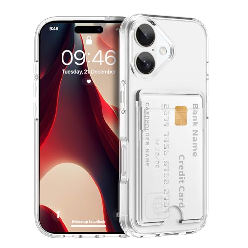 Gukalong Clear Wallet Case for iPhone 17 with Credit Card Holder | Hard PC Heavy Duty Shockproof Protection Anti-Scratch Phone Cover Card Slot Anti-Yellowing Case for Women Men - size: for iPhone 17