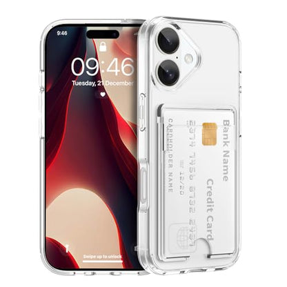 Gukalong Clear Wallet Case for iPhone 17 with Credit Card Holder | Hard PC Heavy Duty Shockproof Protection Anti-Scratch Phone Cover Card Slot Anti-Yellowing Case for Women Men - size: for iPhone 17