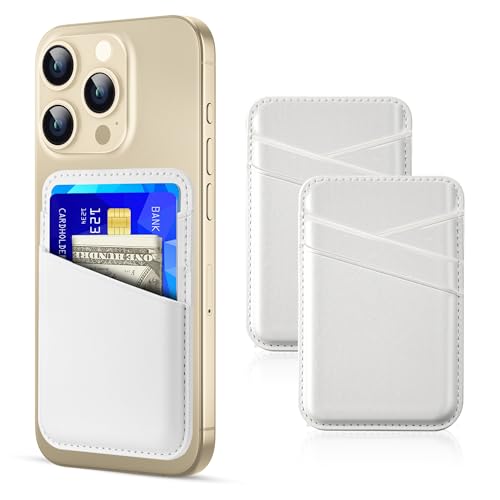 SHANSHUI Phone Wallet, Leather Phone Card Holder Strong Adhesive Stick on Credit ID Business Card Pocket for Back of Cellphone Compatible with iPhone, Most Smartphones, White 2 Pack - color: White+White