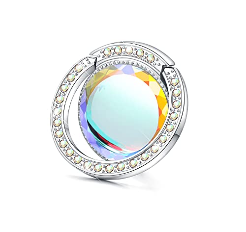 Glitter Bling Bling Phone Ring Holder,Sparkle Phone Ring Grip Artificial Stand with Flat Diamond,Flat Rhinestone Cell Finger Ring for Phones,Pad(Silver) - color: Silver
