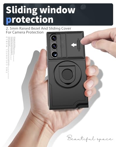 ANNGELAS for Samsung Galaxy S23 Ultra Mag Safe Kickstand Case with Slide Camera Cover,Slim Shockproof Military Heavy Duty Anti Drop Full Body Protection,360 Rotating Stand Magnetic Phone Case(Black) - color: Magnetic Stand Black