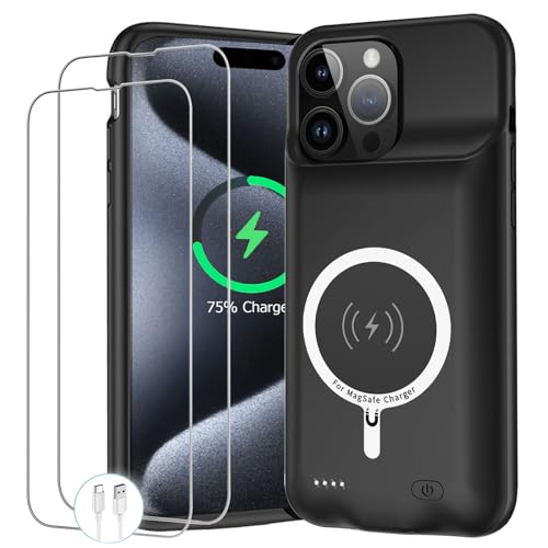 Battery Case for iPhone 15 Pro, 10000mAh Portable Protective Charging Case with Wireless Charging Compatible with iPhone 15 Pro (6.1 inch) Extended Battery Pack Charger Case with Carplay (Black) - size: iPhone 15 Pro