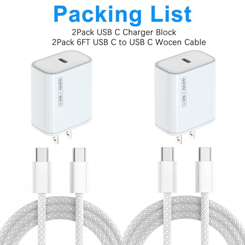 iPhone 17 Charger Fast Charging, 40W Dynamic Wall Charger with 60W Max,2Pack USB C Charging Block Power Adapter 6FT USB C Woven Cable Cord for iPhone 17 Pro Max/17 Air/16e/15 Plus,iPad Pro/Air/Mini - size: 2PACK 6ft