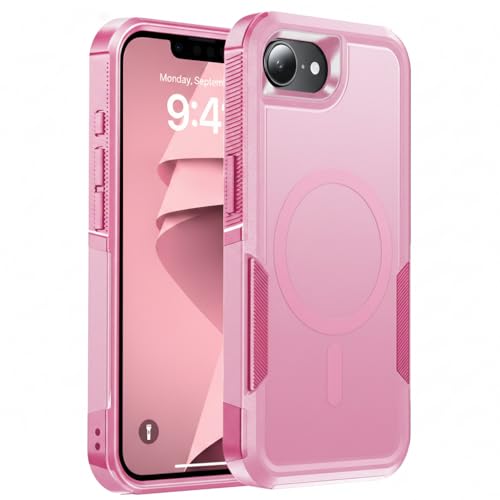 Magnetic for iPhone 17e Case Rugged Dual-Layer Shockproof Pink | Military-Grade Heavy Duty Protection, Fit for Magsafe, Matte Finish Scratch Resistant Anti-Fingerprint Anti-Slip Phone Cover - color: Pink