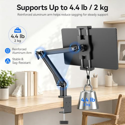 iPad Desk Mount Holder, Sturdy Aluminum Arm with C-Clamp for Desk & Bedside - size: Large
