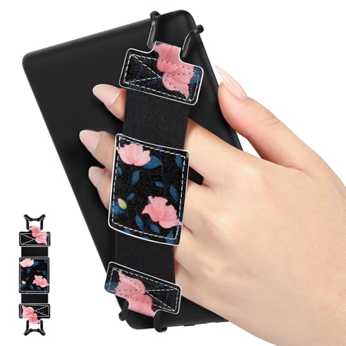 MoKo Soft Hand Strap for 6-8" Kindle eReaders Fire Tablet, Black & Pink - color: Black & Pink, style: Soft Pu Strap