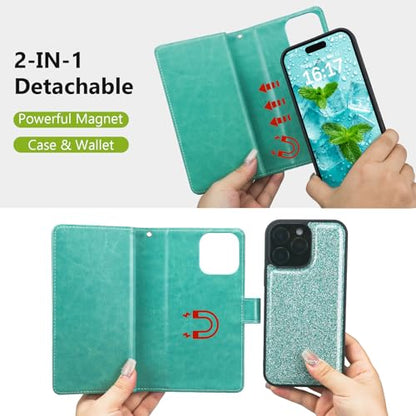 Varikke for iPhone 16 Pro - Case Wallet Magnetic Detachable, Mint Green - color: (Standard) Mint, size: iPhone 16 Pro 6.3"