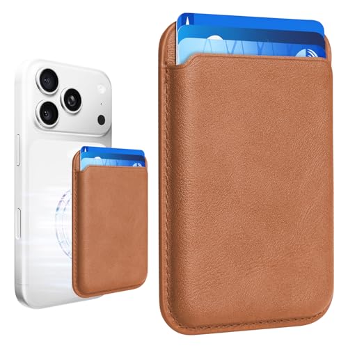Magnetic Wallet Cell Phone Card Holder for Phone Case with Mag-Safe - color: Caramel Brown, size: 1 Pack