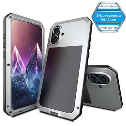 for iPhone 16 Metal Case 6.1",Heavy Duty Shockproof Aluminum Alloy [Tough Armour] Military Grade Phone Case,360 Full Body Protective Cover with Silicone Built-in Screen Protector (Silver) - color: Silver