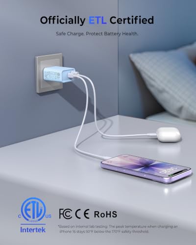 3 Pack USB C Wall Charger, 20W Durable Dual Port QC+PD 3.0 Power Adapter, Double Fast Plug Charging Block for Phone 14/15/16/17 Pro/Pro Max/Plus, XS/XR/X, Watch Series 8/7 Cube - color: Baby Blue