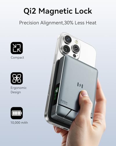 Magnetic Charger for Iphone 18 with Active Cooling, 15W Qi2 MagSafe Power Bank with Stand 10000mAh, [Alloy-Made] Magnetic Wireless Charger, 35W USB-C Fast Charging for iPhone 18/17/16 Series & Android - color: Grey