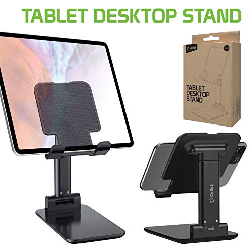 Cellet Adjustable Phone Holder & Tablet Stand, Desktop Table Dock Mount - Foldable Stand Compatible for iPhones, iPad Pro Air Mini Android Smartphones and Tablets (Black) - color: Black