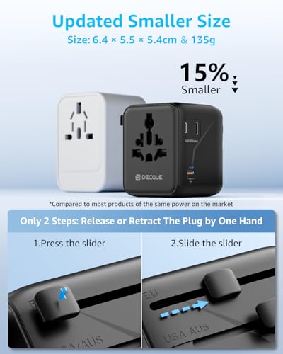 “Pro” Universal Travel Adapter 3 USB-C＆ 2 USB-A Cover 200+ Countries - color: Black, size: 3C+2A 35W