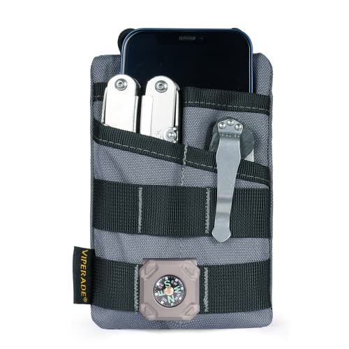 VIPERADE VE3 Tool Pouch Pocket Organizer, Nylon Tool Belt Loop Pouch with 4 Pockets Tool Storage EDC Pouch for Flashlight/Pocket Knife, Tactical Pen, Notebook (Grey) - color: Grey