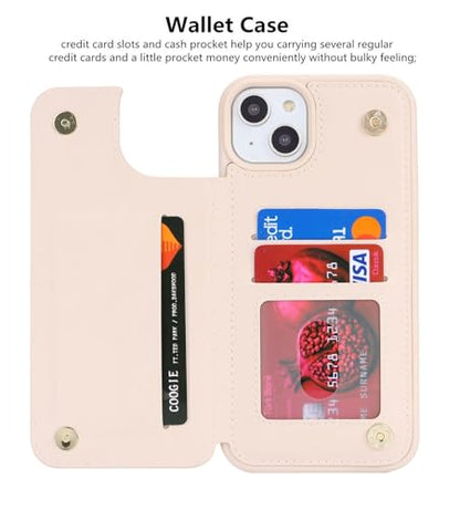 iCoverCase Compatible with iPhone 14 Case with Card Holder, Wallet Case for Women Men RFID Blocking PU Leather Protective Phone Case 6.1 Inch (Beige) - color: Beige
