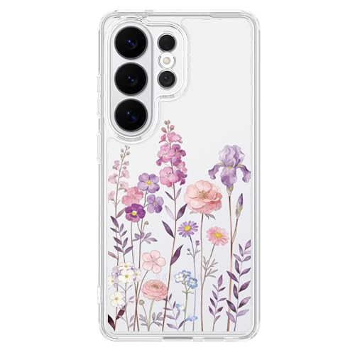 for Samsung Galaxy S26 Ultra Case,Cute Floral Iris Pattern Slim Protective Clear Phone Case for Women Girls,Aesthetic Pattern Print TPU Bumper Shockproof Cover for S26 Ultra - color: Clear/Iris, size: S26 Ultra