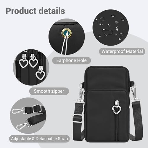 YINHEXI Small Crossbody Bags for Women Trendy, Mini Triple Compartment Cell Phone Crossbody Wallet Purses - color: Black-02