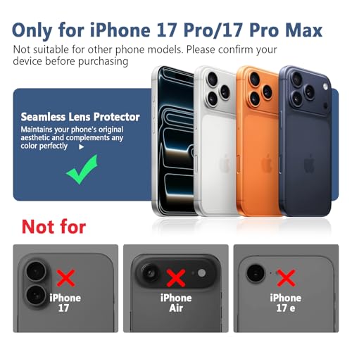 TENOC Camera Lens Protector for iPhone 17 Pro & 17 Pro Max, Silver Glitter - size: iPhone 17 Pro/17 Pro Max