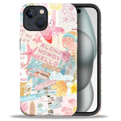 Case Compatible with iPhone 15, Cute Dual Layer Hybrid Phone Cover, Military Grade Drop Protection, Aesthetic Shockproof Phone Case for Women Girls, Pastel Pink Summer Collage - color: Pastel Pink Summer Collage, size: Iphone 15