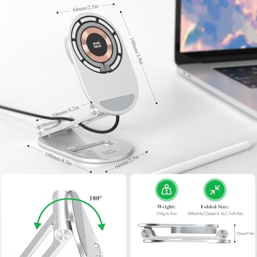 Magnetic Wireless Charger, Minthouz Foldable for Mag Safe Charging Stand, Adjustable Wireless Charging Station with 20W Adapter, for iPhone 16 15 14 13 12 Pro/Max/Plus, AirPods 3/Pro 2/Pro