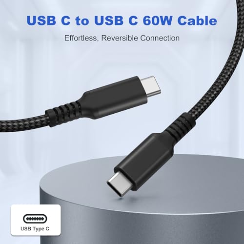 Basesailor USB C to USB C 60W Cable 1.6FT 2Pack Black Braided Fast Charging - color: Black, size: 1.6FT/0.5M