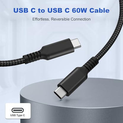 Basesailor USB C to USB C 60W Cable 1.6FT 2Pack Black Braided Fast Charging - color: Black, size: 1.6FT/0.5M