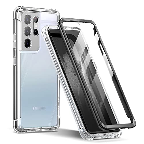 SURITCH for Samsung Galaxy S21 Ultra Clear Case 6.8" (Only), [Built-in Screen Protector] Full Body Protective Hard Shell+Soft TPU Phone Case for Samsung S21 Ultra -(Black Edge) - color: Black Edge