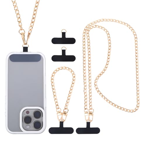 2Pack Phone Lanyard Crossbody with Patch Around the Neck Crossbody Wrist Chain Strap Crossbody for Women Most Phone - color: Gold
